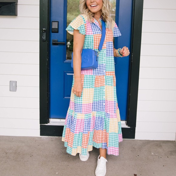 Briton Court Dresses & Skirts - Briton Court Multicolor Patchwork Cotton Poplin Tiered Maxi Dress M Preppy Boho